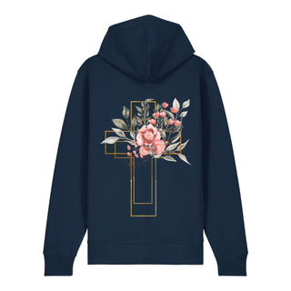 Golden Aquarell Cross Zipper Hoodie Backprint, Navy, Rückseite, Mountain Movers christliche Streetwear