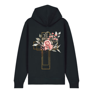 Golden Aquarell Cross Zipper Hoodie Backprint, Schwarz, Rückseite, Mountain Movers christliche Streetwear