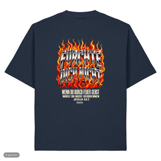 Fürchte dich nicht Flammen Heavy Oversized Shirt, French Navy, Rückseite