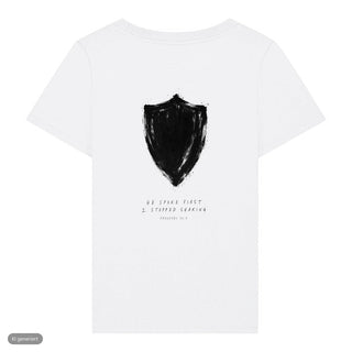 He Spoke First Frauenshirt, Weiß, Rückseite