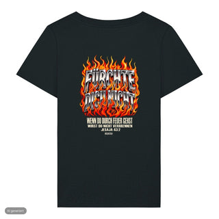 Fürchte dich nicht Flammen Frauenshirt, Schwarz, Rückseite