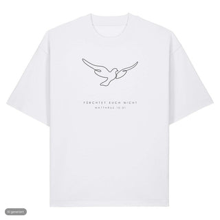 Fürchtet euch nicht Taube Heavy Oversized Shirt, Weiß, Vorderseite