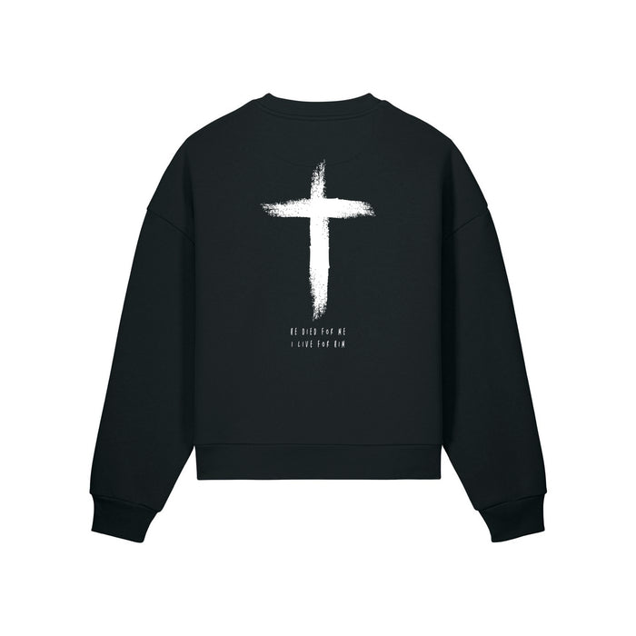 He Died Oversize Sweatshirt Backprint