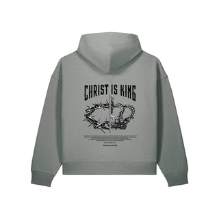 Christ is King Oversize Zipper Hoodie Backprint Grau Rückseite