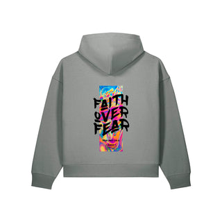 Faith Over Fear Streetwear Oversize Zipper Hoodie Backprint Grau Rückseite