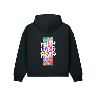 Faith Over Fear Streetwear Oversize Zipper Hoodie Backprint Schwarz Rückseite