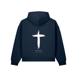 He Died Oversize Zipper Hoodie Backprint Navy Rückseite
