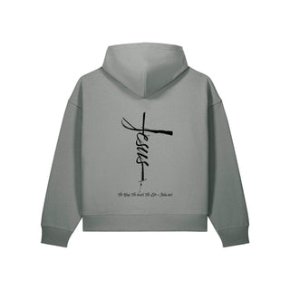 Jesus Cross Oversize Zipper Hoodie Backprint Grau Rückseite