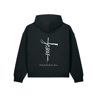 Jesus Cross Oversize Zipper Hoodie Backprint Schwarz Rückseite