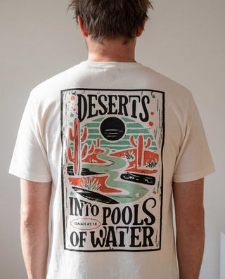 Deserts into pools of water Isaiah Shirt Backprint, christliche Streetwear von Mountain Movers