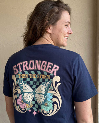 Stronger than the storm Shirt Backprint, christliche Streetwear von Mountain Movers