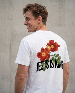 Jesus is King Flower Shirt Backprint, christliche Streetwear von Mountain Movers
