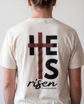 He is risen cross Shirt BackPrint, christliche Streetwear von Mountain Movers