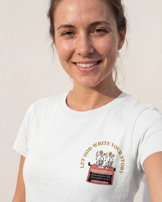 Let God write your Story T-Shirt Detailansicht, Mountain Movers christliche Streetwear