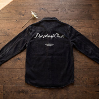 Disciples of Christ Oversized Hemd Front & Back Detailansicht, Mountain Movers christliche Streetwear