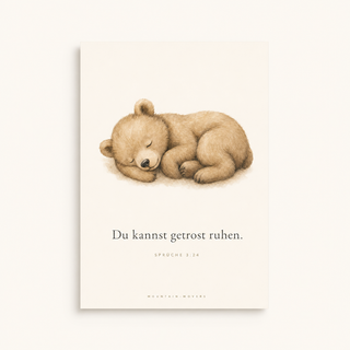 Christliches Kinderposter Bär - Du kannst getrost ruhen, Sprüche 3:24, A4 Format