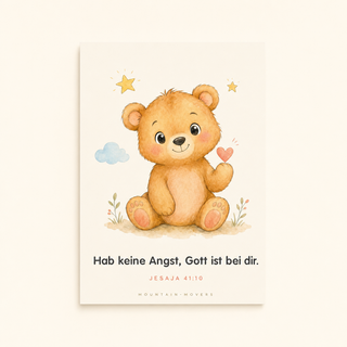 Christliches Kinderposter Bär - Hab keine Angst, Jesaja 41:10, A4 Format