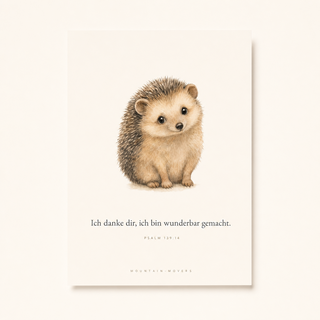Christliches Kinderposter Igel - Ich danke dir, ich bin wunderbar gemacht, Psalm 139:14, A4