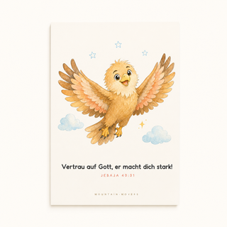 Christliches Kinderposter Adler - Vertrau auf Gott er macht dich stark, Jesaja 40:31, A4