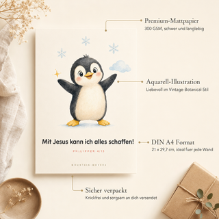 Kinderposter Pinguin Produktdetails - 300 GSM, A4, knickfrei verpackt