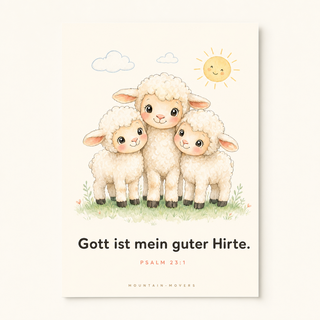 Christliches Kinderposter Schafe - Gott ist mein guter Hirte, Psalm 23:1, A4