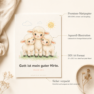 Kinderposter Schafe Produktdetails - 300 GSM, A4, knickfrei verpackt