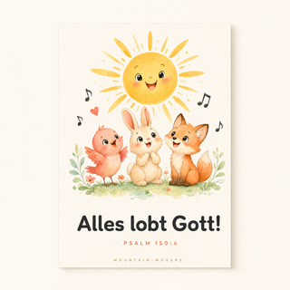 Christliches Kinderposter Tiere - Alles lobt Gott, Psalm 150:6, A4