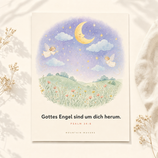 Christliches Kinderposter Engel - Gottes Engel sind um dich herum, Psalm 34:8, A4