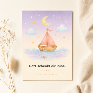 Christliches Kinderposter Schiff - Gott schenkt dir Ruhe, Psalm 127:2, A4