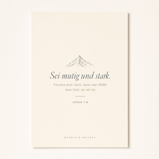 Christliches Poster Berg - Sei mutig und stark, Josua 1:9, A4