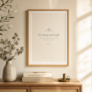 Poster Berg gerahmt im Wohnzimmer, Josua 1:9