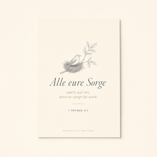 Christliches Poster Vogel - Alle eure Sorge, 1. Petrus 5:7, A4