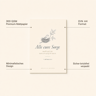 Poster Vogel Produktvorteile - 300 GSM, A4, minimalistisch, knickfrei verpackt