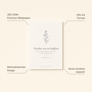 Poster Senfkorn Produktvorteile - 300 GSM, A4, minimalistisch, knickfrei verpackt
