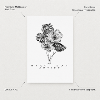 Artist Poster Detail mit USP-Annotationen Premium-Mattpapier 300 GSM DIN A4 plus A3 knickfrei verpackt