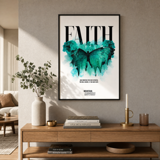 Faith Streetwear Poster gerahmt im skandinavischen Wohnzimmer, Lifestyle Mountain Movers