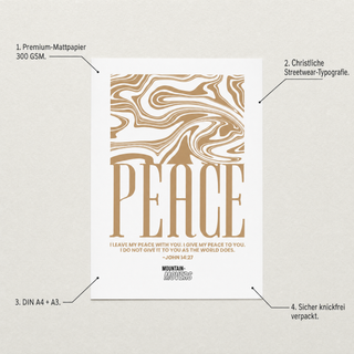 Peace Streetwear Poster Detail mit USP-Annotationen Premium-Mattpapier 300 GSM DIN A4 plus A3 knickfrei verpackt