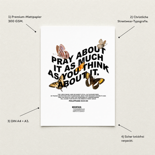 Pray about it Poster Detail mit USP-Annotationen Premium-Mattpapier 300 GSM DIN A4 plus A3 knickfrei verpackt