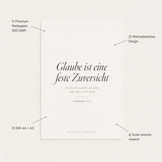 Poster Glaube Produktvorteile - 300 GSM, A4, minimalistisch, knickfrei verpackt