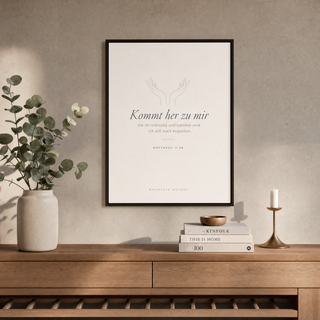 Poster Hände gerahmt im Wohnzimmer, Matthäus 11:28