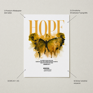 Hope Streetwear Poster Detail mit USP-Annotationen Premium-Mattpapier 300 GSM DIN A4 plus A3 knickfrei verpackt