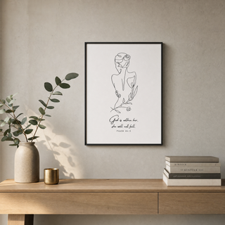 God is within her Poster gerahmt im skandinavischen Wohnzimmer, Lifestyle Mountain Movers