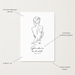 God is within her Poster Detail mit USP-Annotationen Premium-Mattpapier 300 GSM DIN A4 plus A3 knickfrei verpackt