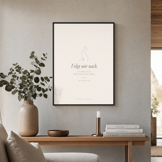 Poster Angelhaken gerahmt im Wohnzimmer, Matthäus 4:19