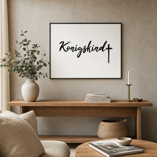 Königskind Poster gerahmt im skandinavischen Wohnzimmer, Lifestyle Mountain Movers