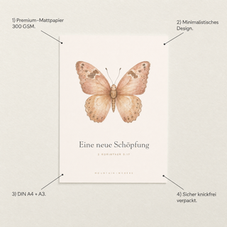 Poster Schmetterling Produktvorteile - 300 GSM, A4, minimalistisch, knickfrei verpackt