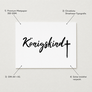 Königskind Poster Detail mit USP-Annotationen Premium-Mattpapier 300 GSM DIN A4 plus A3 knickfrei verpackt