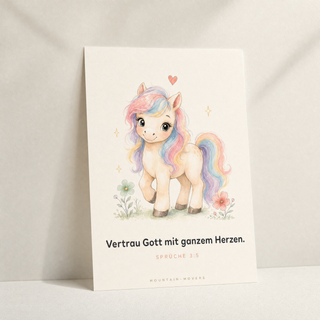 Christliches Kinderposter Einhorn - Vertrau Gott mit ganzem Herzen, Sprüche 3:5, A4
