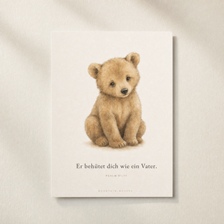 Christliches Kinderposter Bär - Er behütet dich wie ein Vater, Psalm 91:11, A4