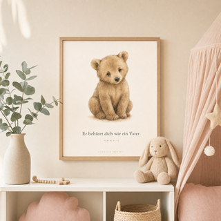 Kinderposter Bär im Kinderzimmer, Psalm 91:11